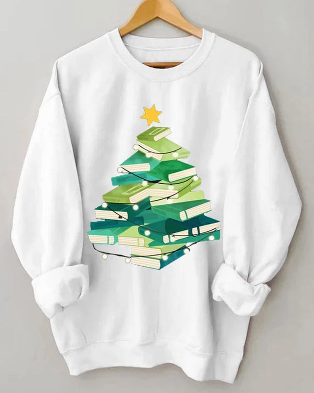 Book Christmas Tree Print Sweatshirt