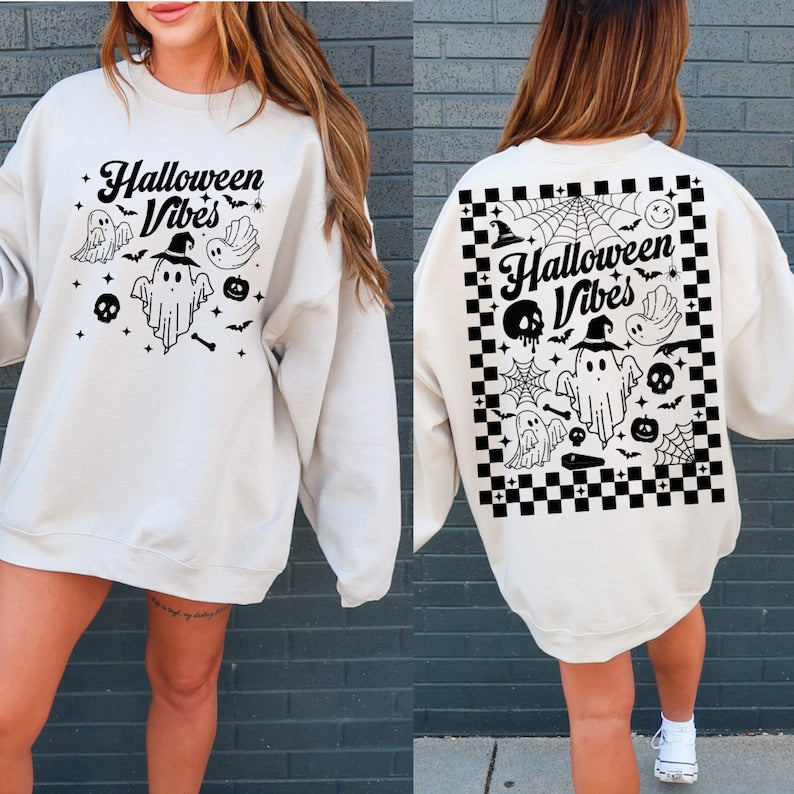 Front and Back Halloween Print Spooky Season Sweatshirt