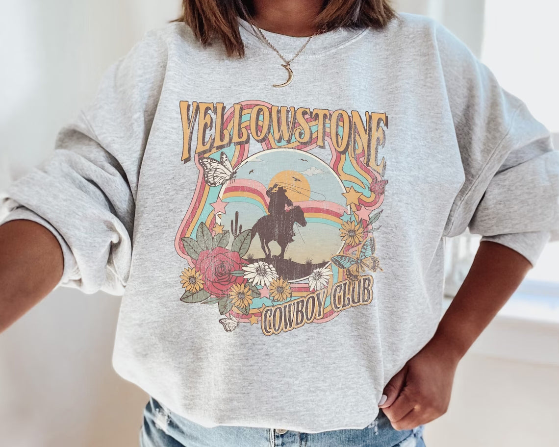Retro Yellowstone Print Casual Sweatshirt
