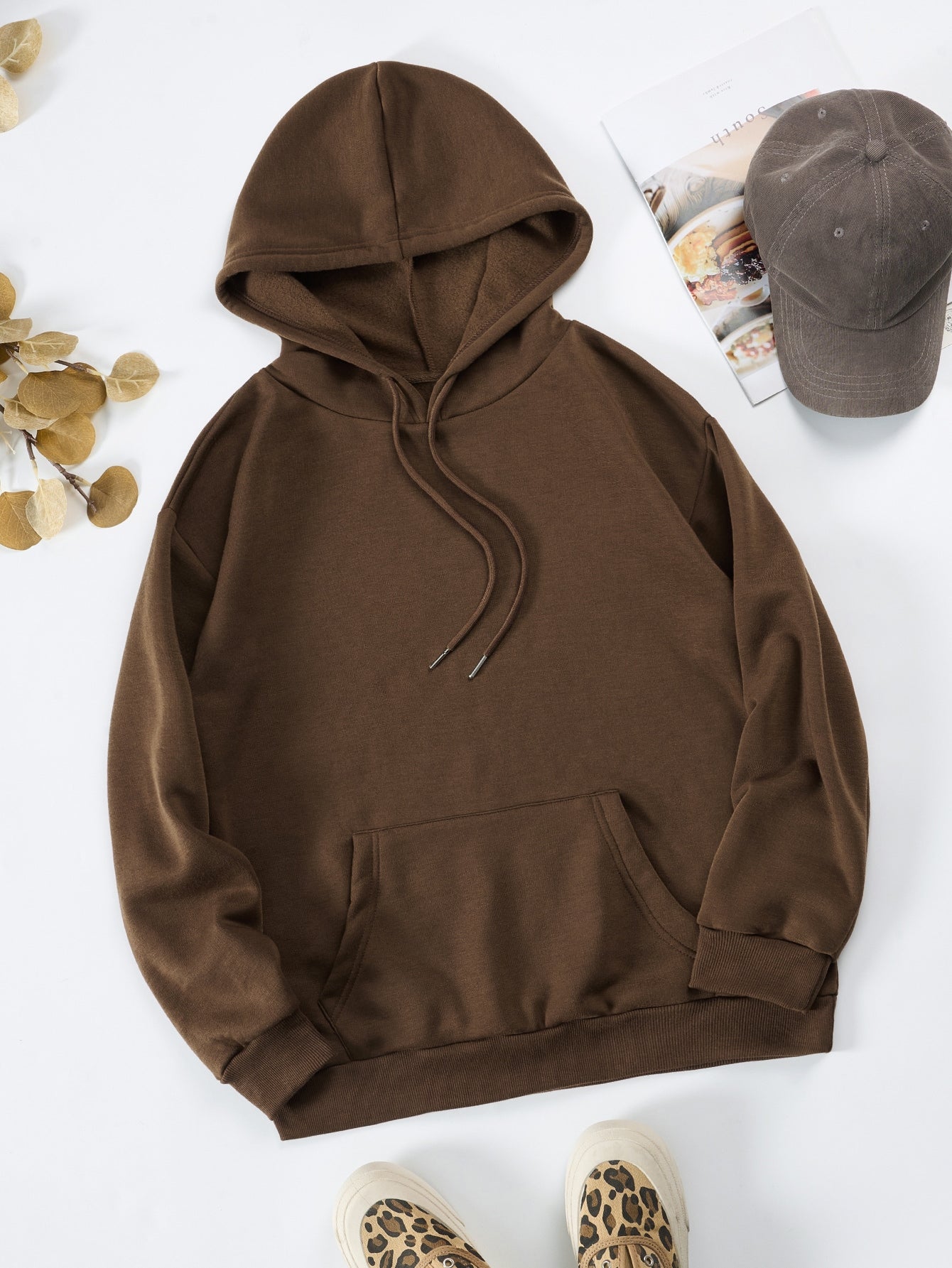 Floral And Letter Graphic Drawstring Hoodie