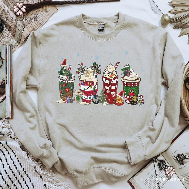 HP Christmas Coffee Print Casual Sweatshirt