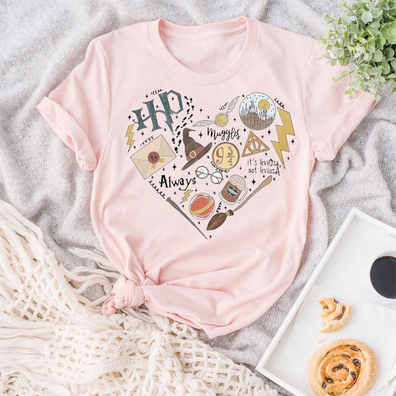 Hogwarts School Print Round Neck Casual T-shirt