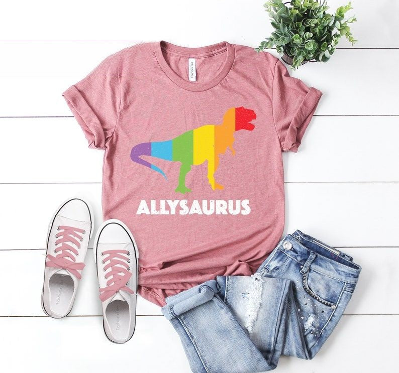 Dinosaur in Rainbow Flag T-shirt
