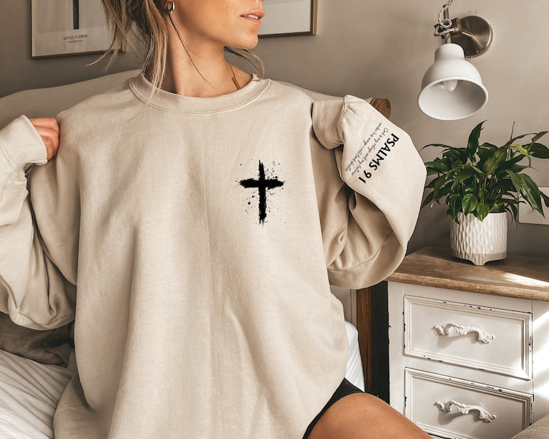 Psalms 91 Sleeve Print Sweatshirt