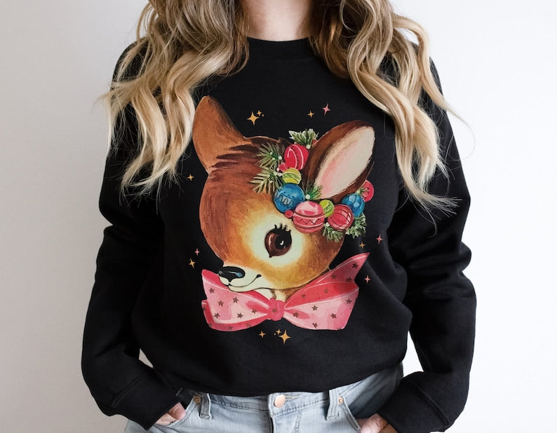 Retro Reindeer Pink Christmas Sweatshirt