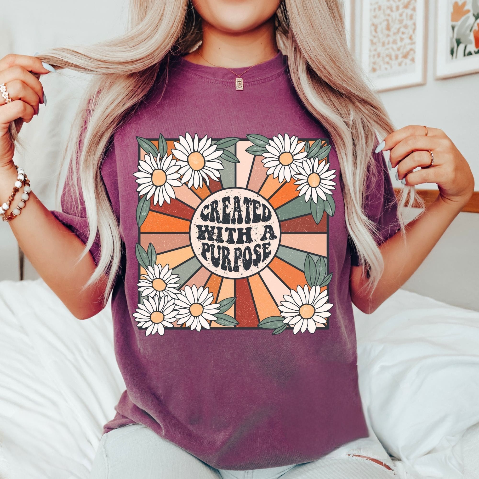 Created With A Purpose Flowers Print T-shirt