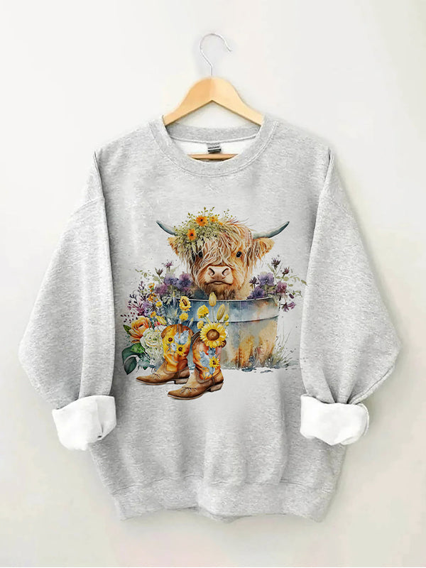 Highland Cow in Metal Tub Sweatshirt