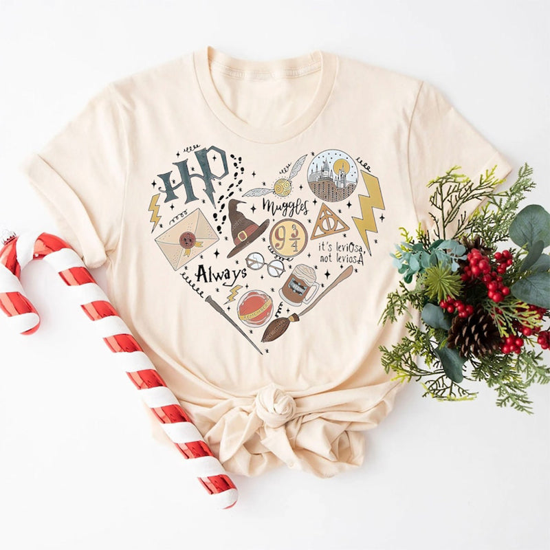 Hogwarts School Print Round Neck Casual T-shirt